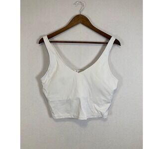 V-Neck Sports Bra Women XL White Cropped Spandex‎ Activewear Top